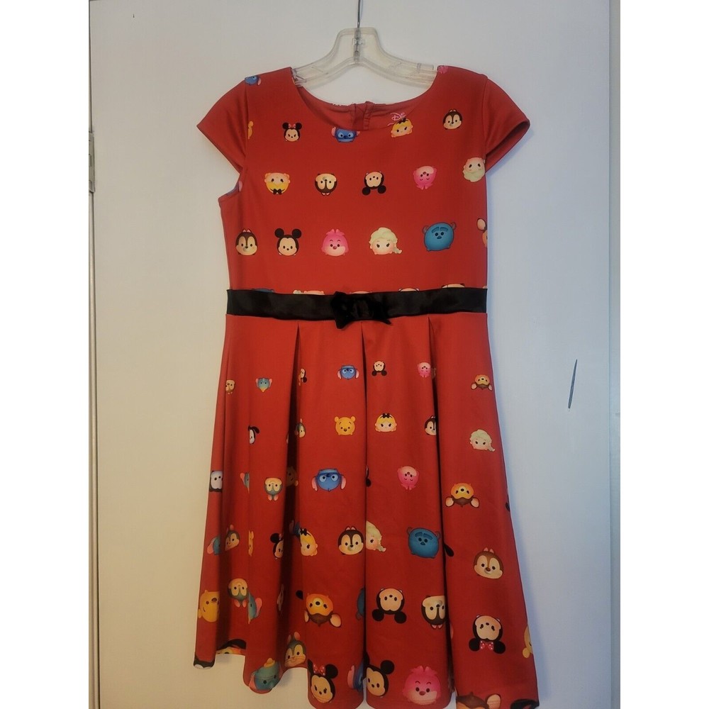 Disney TSUM TSUM Girls Size XL 14-16 Disney Characters Red Bow Zip Up Dress